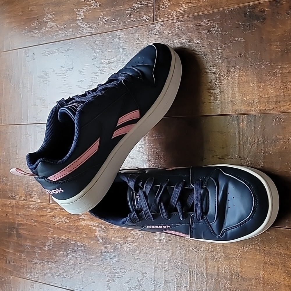 Reebok Royal Prime2 sneakers dark blue pink stripes platform girls 4.5 running